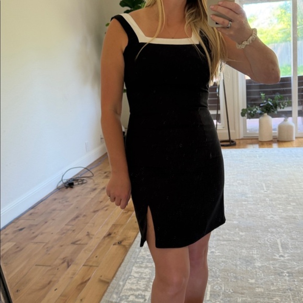 Chadwicks Black Mini Dress with White Square Neck